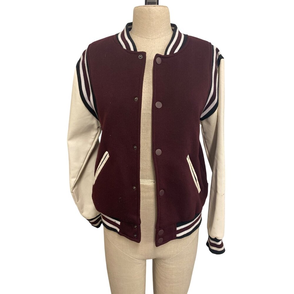 Ring Of Fire Mens Varsity Jacket Size L Maroon & White Polyester